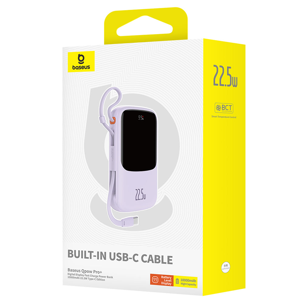 Baterie externa Baseus Qpow Pro+ (P10067101513-00), Lightning, 2x Type-C, USB, 22.5W, 10000mAh, Cable Type-C, Mov