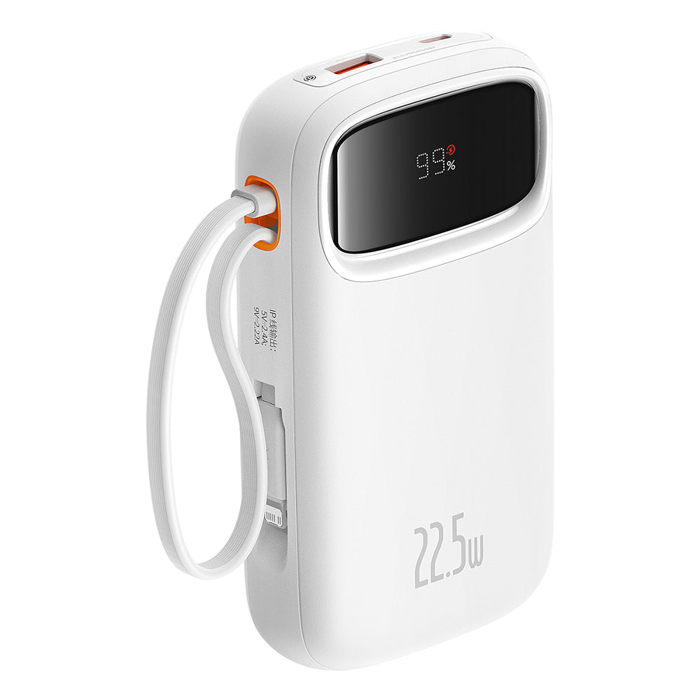 Baterie externa Baseus Qpow Pro+ (P10055003223-00), Lightning, 2x Type-C, USB, 22.5W, 10000mAh, Cable Type-C, 30cm, Alb