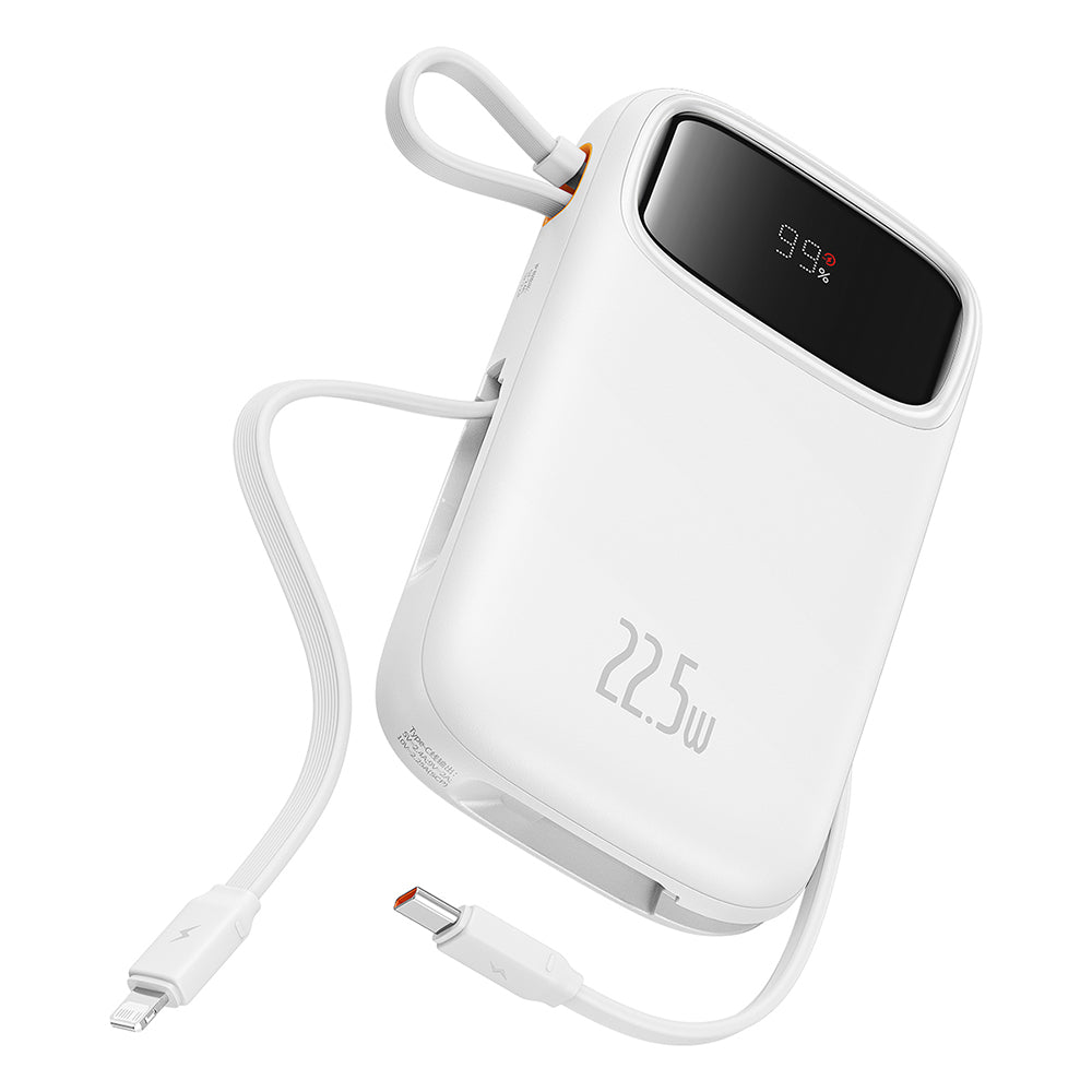 Baterie externa Baseus Qpow Pro+ (P10055002223-00), Lightning, 2x Type-C, USB, 22.5W, 20000mAh, Cable Type-C, 30cm, Alb