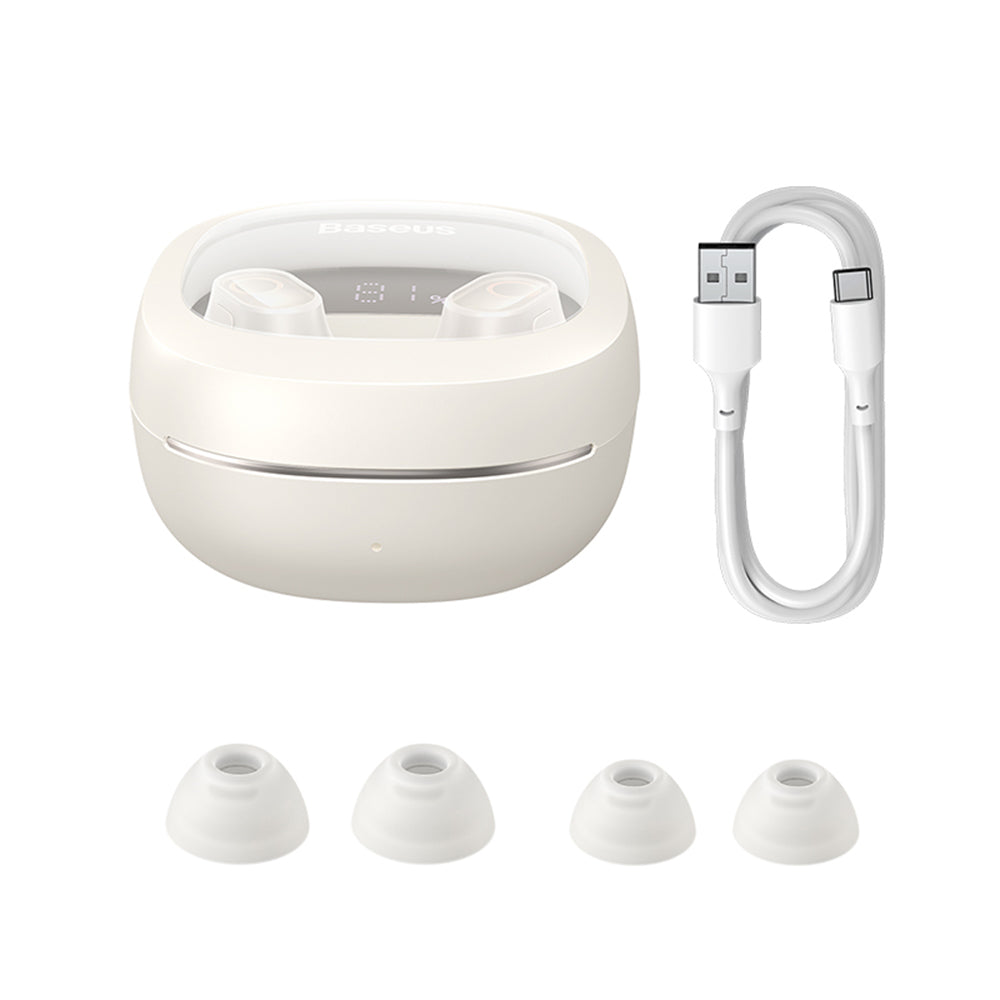 Casti Baseus WM02+ (NGTW370302), True Wireless Stereo, Bluetooth V5.3, Smart Display, Crem Y White