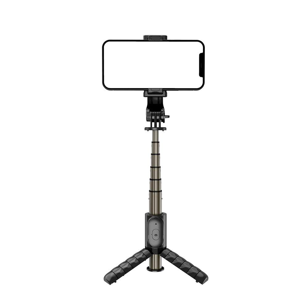 Suport Techsuit Mini Selfie Stick (Q10), Stable Gimbal/Tripod with Bluetooth Remote Control, Fill Light, 360 Rotation, 68cm, Negru