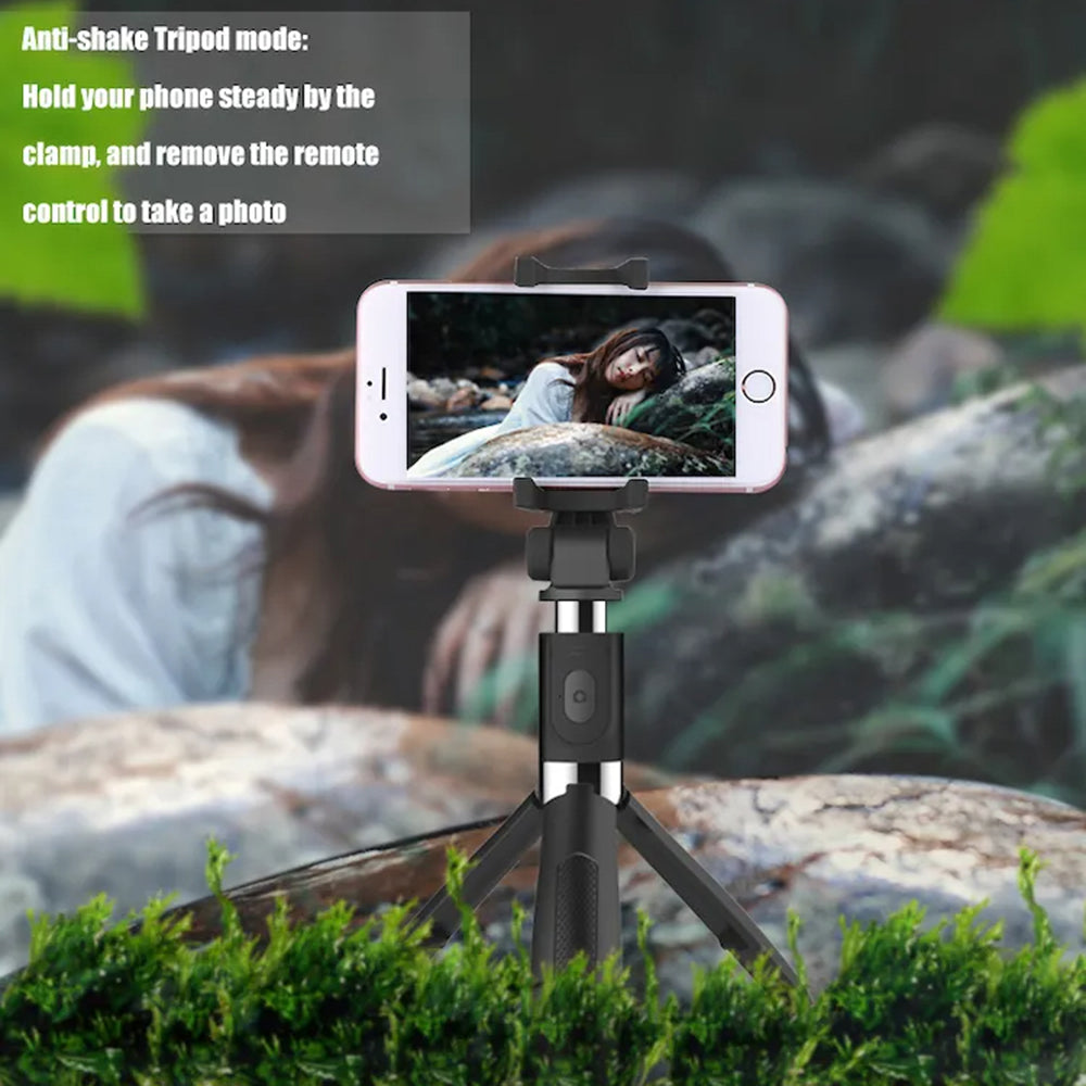Suport Techsuit Selfie Stick (L01), Tripod Stable Mount with Extendable Arm, Bluetooth Remote Control, 70cm, Negru