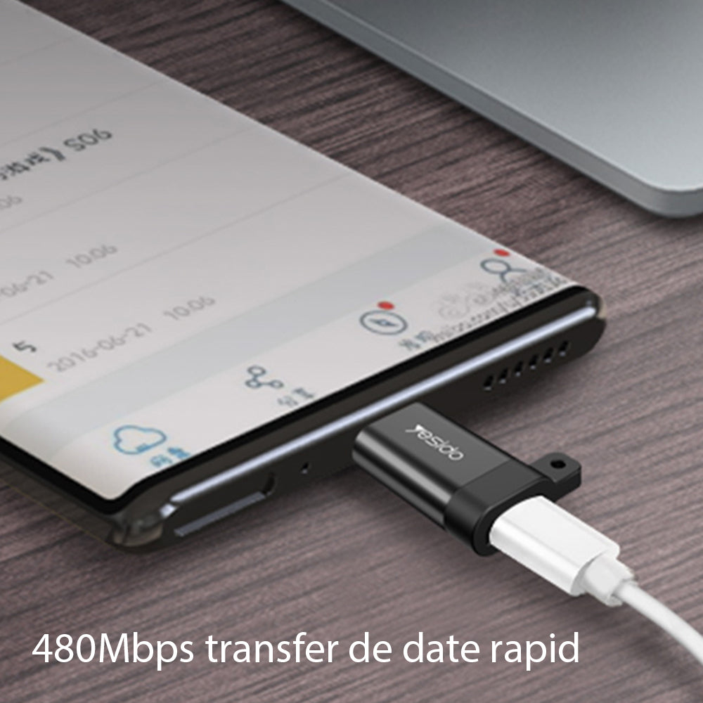 Adaptor Yesido OTG Adapter (GS04), Micro-USB to Type-C, Plug & Play, 480Mbps, Negru