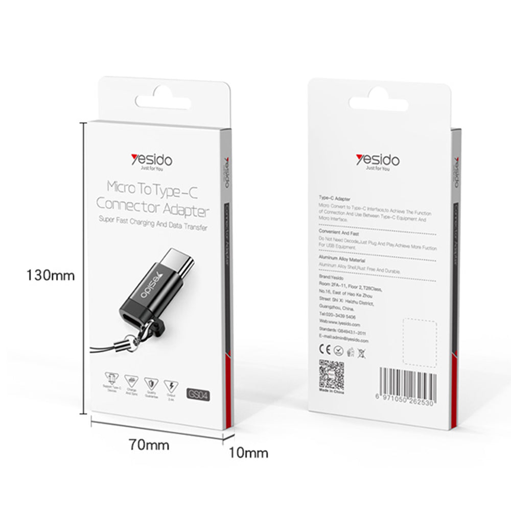 Adaptor Yesido OTG Adapter (GS04), Micro-USB to Type-C, Plug & Play, 480Mbps, Negru
