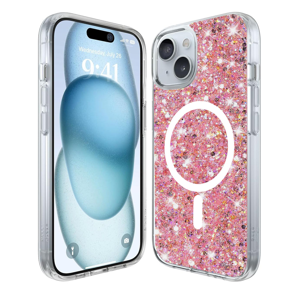 Husa de protectie Techsuit Sparkly Glitter MagSafe compatibil cu iPhone 15 Plus, Magenta