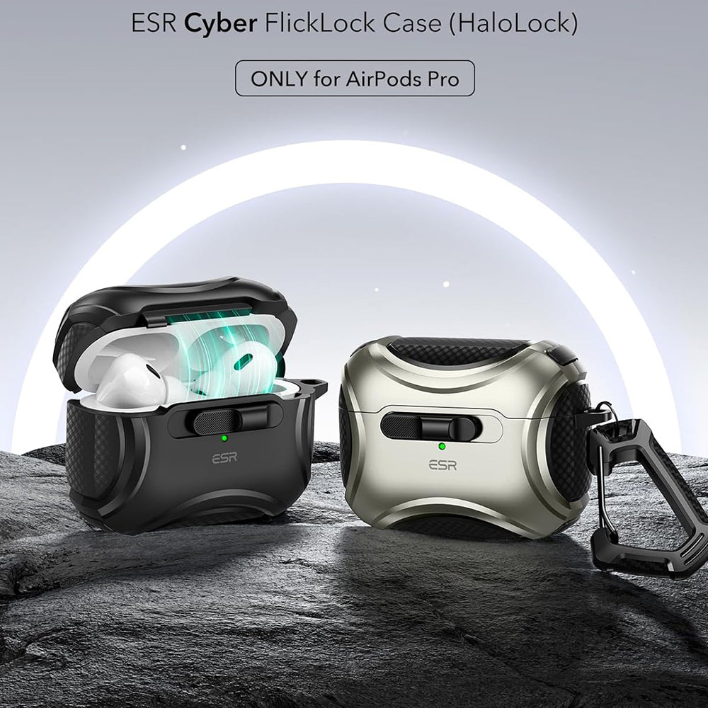 Casti ESR Cyber Magnetic Lock Case HaloLock, Apple AirPods Pro 1 / 2, Negru