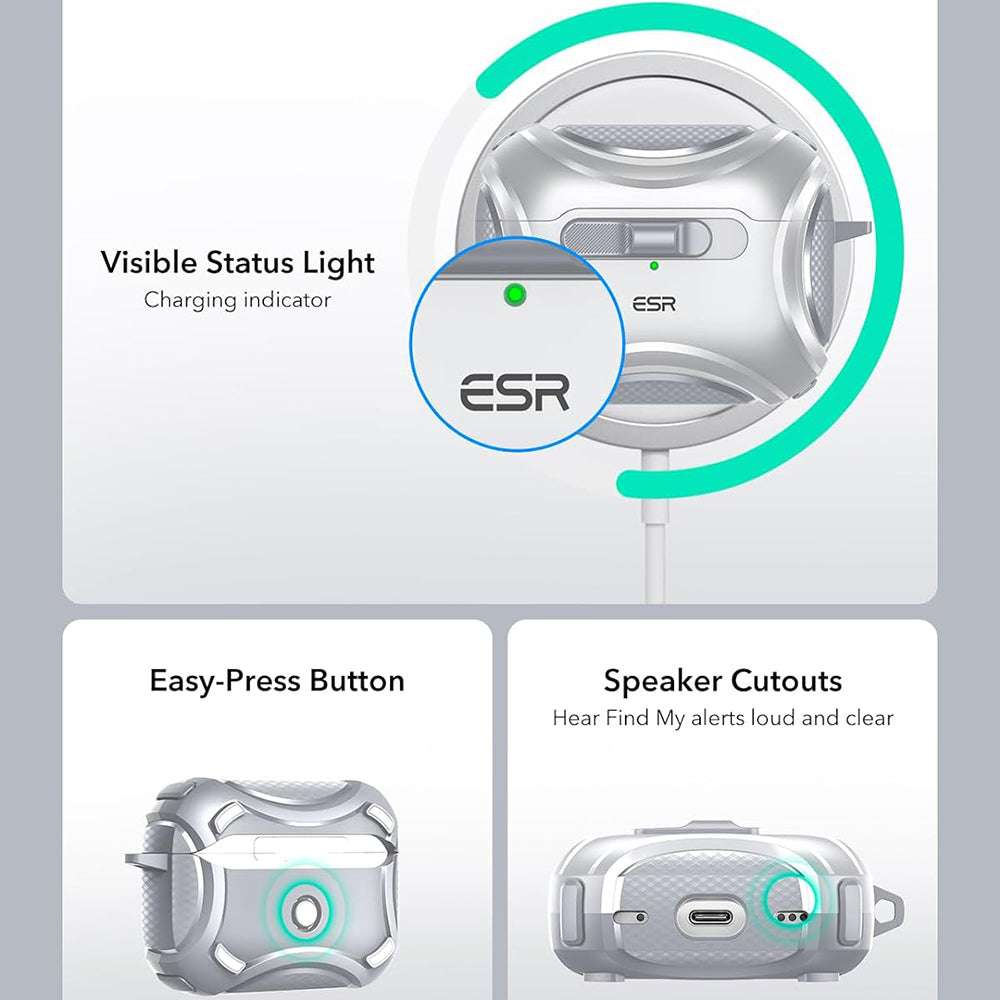 Casti ESR Cyber Magnetic Lock Case HaloLock, Apple AirPods Pro 1 / 2, Gri