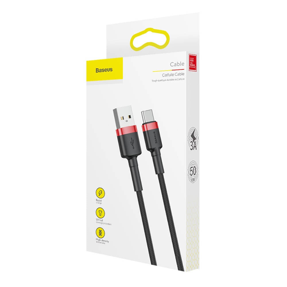 Cablu Baseus Cafule (CATKLF-B91), USB-C, 3A, 1m, Negru