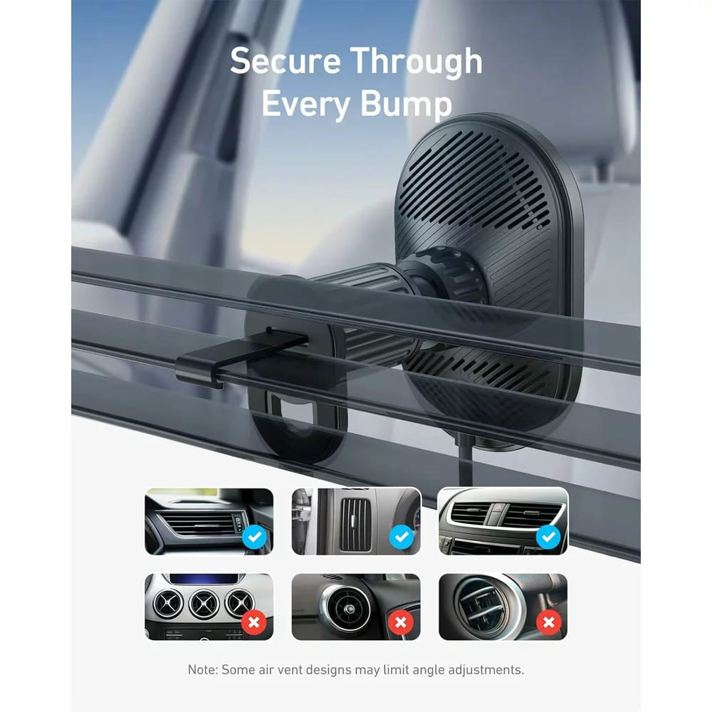 Suport Anker with Wireless Charging MagGo (B2932G11), Magnetic Grip for Air Vent, 360° Rotation, Type-C, 15W, Negru