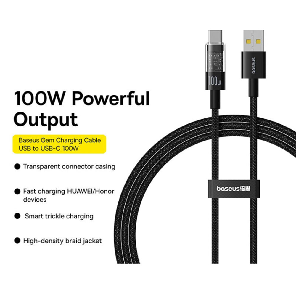 Cablu Baseus Gem (P10373002111-00), USB to Type-C, Super Fast Charging 100W, 1m, Cluster Black