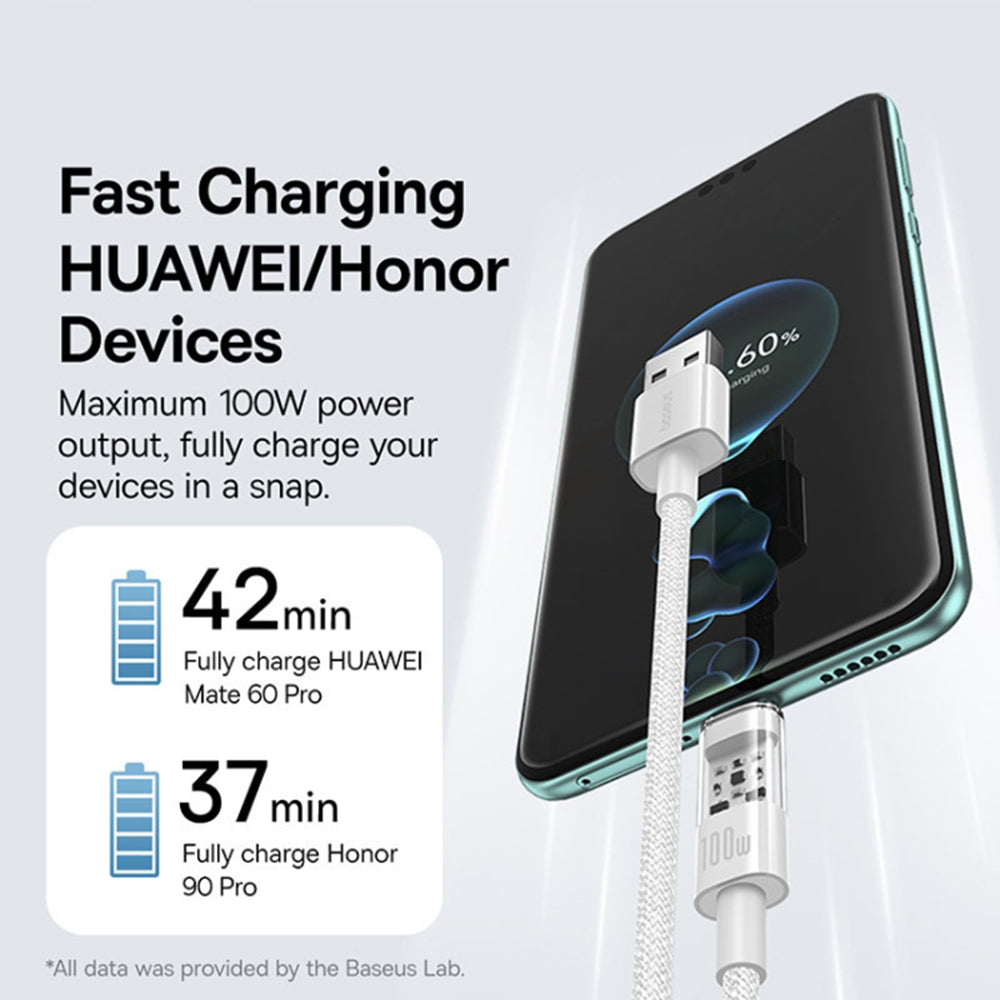 Cablu Baseus Gem (P10373002211-01), USB to Type-C, Super Fast Charging 100W, 2m, Moon White