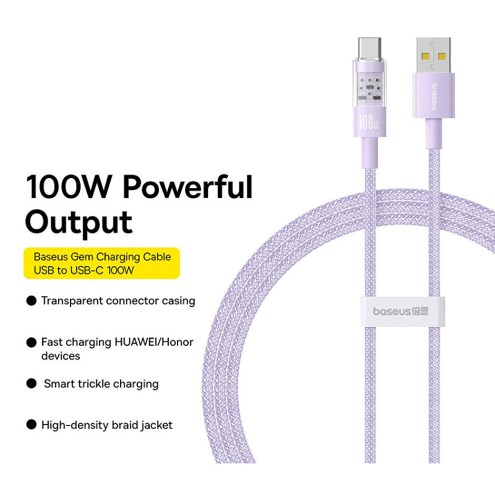Cablu Baseus Gem (P10373002511-01), USB to Type-C, Super Fast Charging 100W, 2m, Nebula Purple