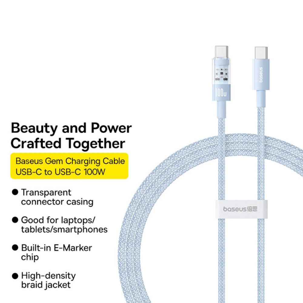 Cablu Baseus Gem (P10373000311-01), Type-C to Type-C, Super Fast Charging 100W, 2m, Galaxy Blue