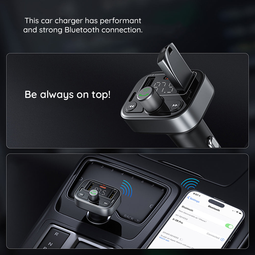 Gadget Baseus FM Modulator and Car Charger S-09 Pro (C10762200113-00), 2x USB, Type-C, Bluetooth 5.3, Digital Display, Negru