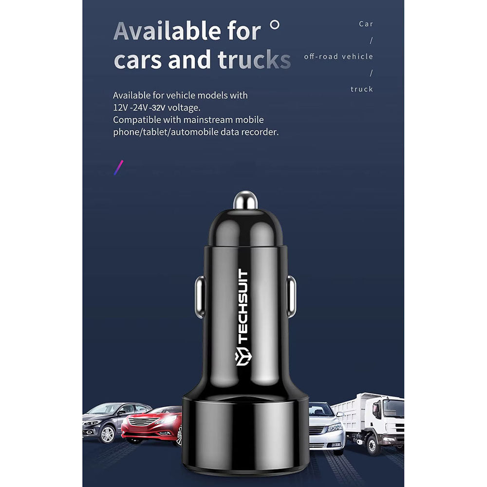 Incarcator Techsuit Car Premium (TE-P31), USB QC3.0 18W, Type-C PD30W, Total 48W, LED Light, Negru
