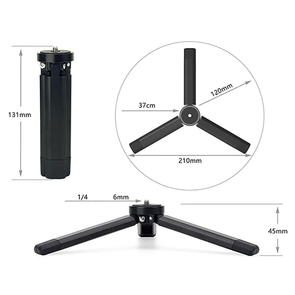 Suport Techsuit Mini Tripod (TPD2), for Selfie Sticks, Universal, with 1/4 inch Screw, Aluminum Alloy, Negru