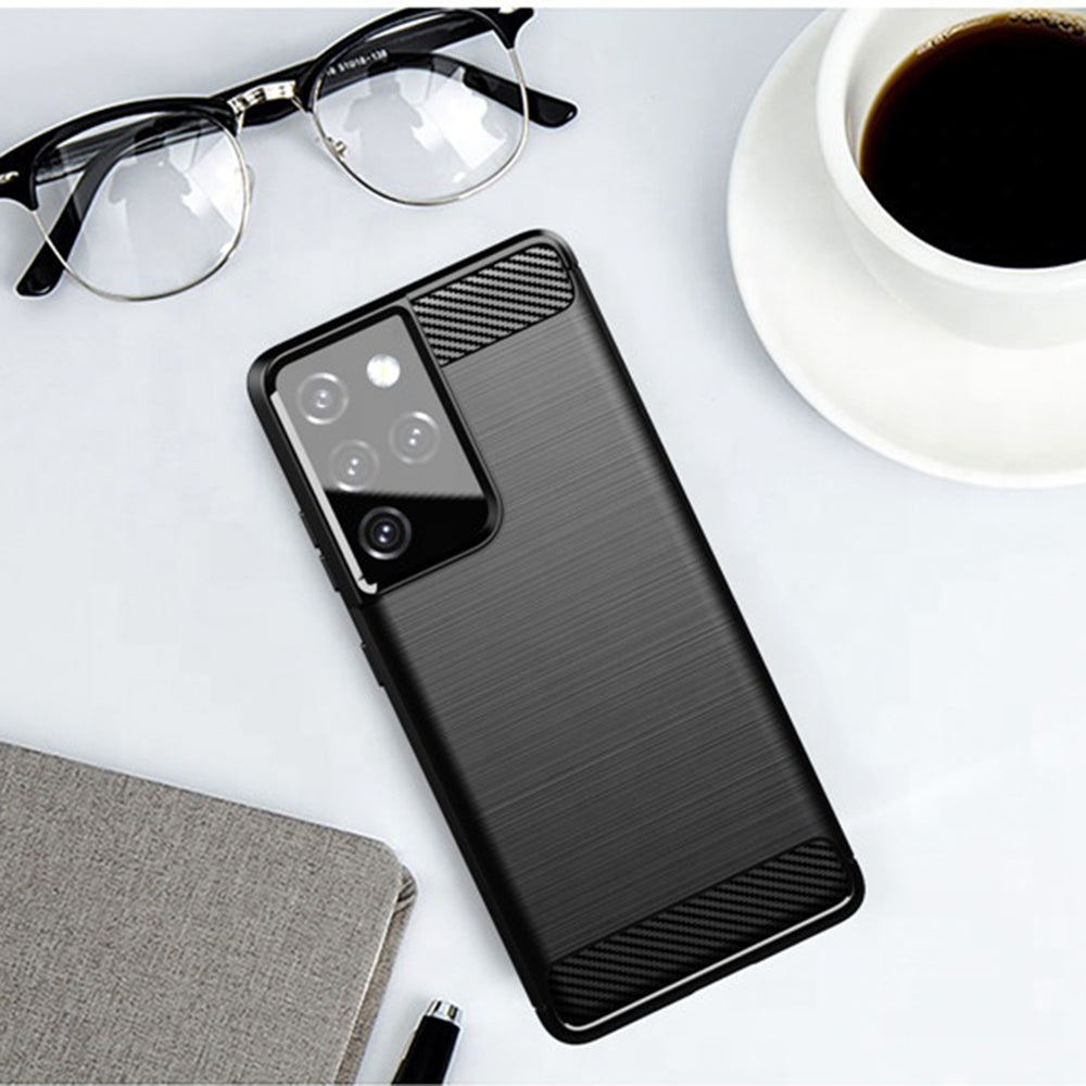 Husa de protectie Techsuit Carbon Silicone compatibil cu Samsung Galaxy S21 Ultra 5G, Negru