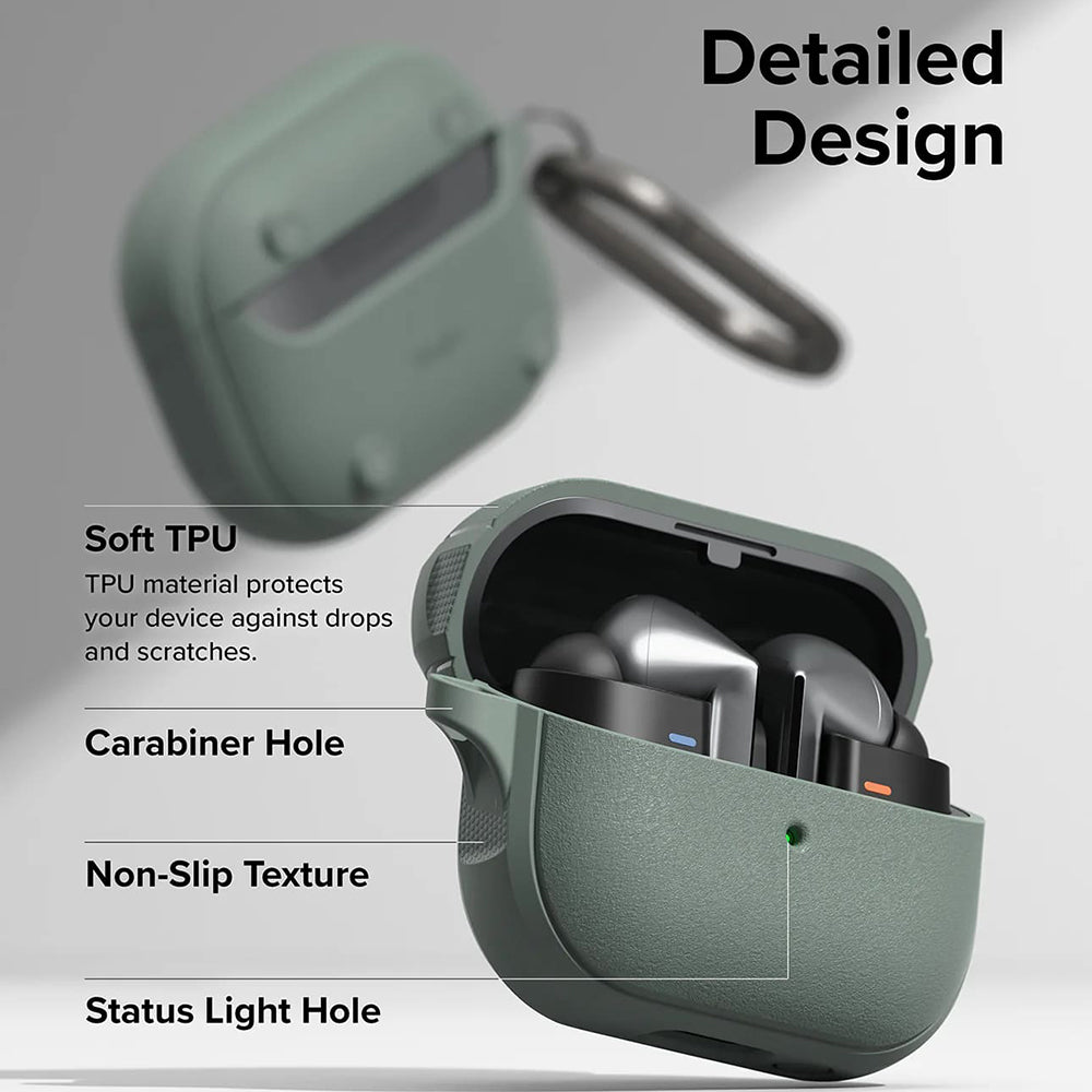 Casti Ringke Protection Case Onyx Magnetic, for Samsung Galaxy Buds 3 / 3 Pro / 3 FE, Non-Slip Texture, Carabiner, Sage Green