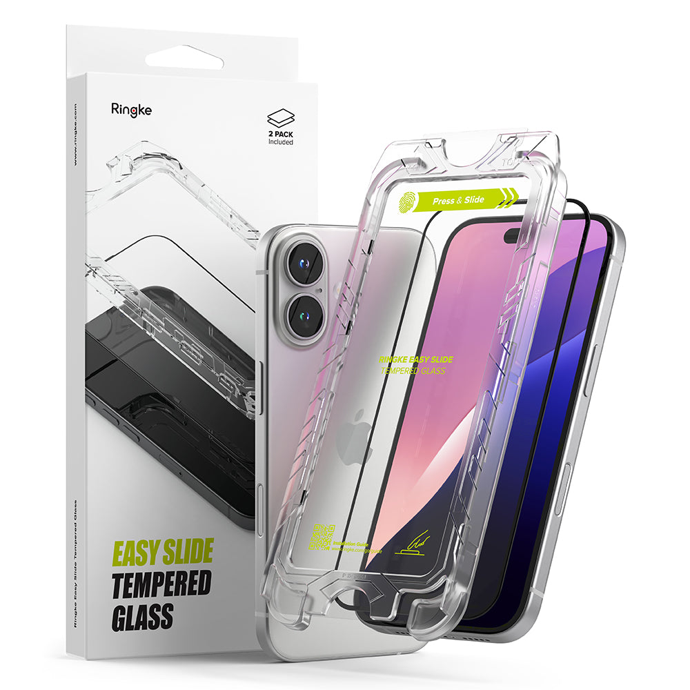 Folie de protectie Ringke Easy Slide Tempered Glass (set de 2) compatibil cu iPhone 16 / iPhone 15, Negru