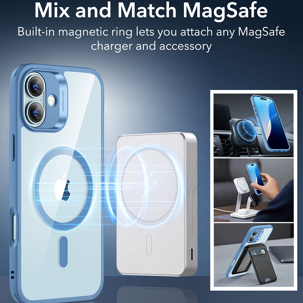 Husa de protectie ESR Classic Hybrid HaloLock compatibil cu iPhone 16, Transparent Blue