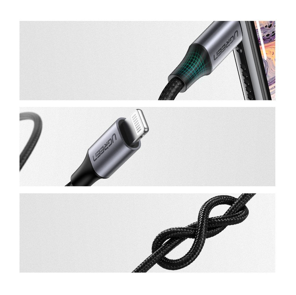 Adaptor Ugreen Audio Cable Aluminium Shell US315 (70509), Lightning to Jack 3.5mm, MFi Certified, 1m, Negru