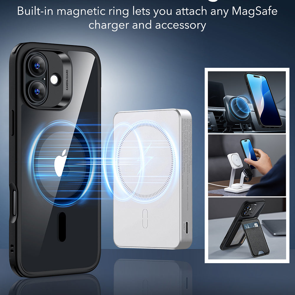 Husa de protectie ESR Classic Hybrid HaloLock compatibil cu iPhone 16, Transparent Black