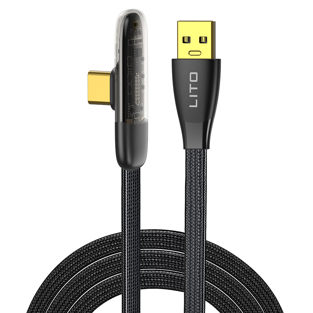 Cablu Lito (LD11C), USB to Type-Cn Fast Charging, Angled Design, Gold Plated Interface, 2.4A, 1m, Negru
