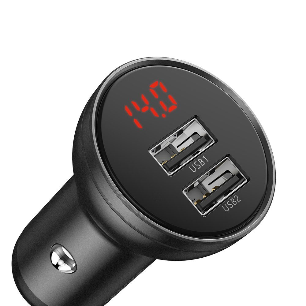 Incarcator Baseus Car (CCBX-0G), Digital Display, 2x USB-A, 24W, Gri