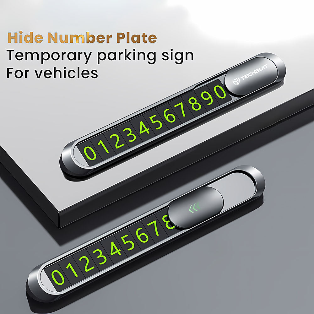 Gadget Techsuit Premium Phone Number Plate (PNP1), Temporary Parking Sign for Dashboard, Zinc Alloy, Removable Adhesive, Negru