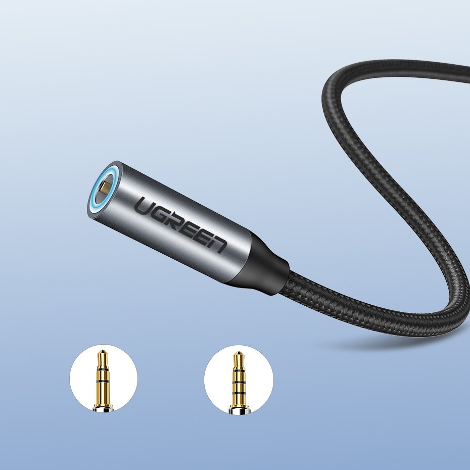 Adaptor Ugreen Audio Cable Adapter AV142 (30632), Type-C to Jack 3.5mm, 10cm, Gri