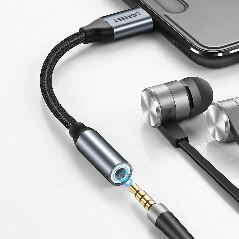 Adaptor Ugreen Audio Cable Adapter AV142 (30632), Type-C to Jack 3.5mm, 10cm, Gri