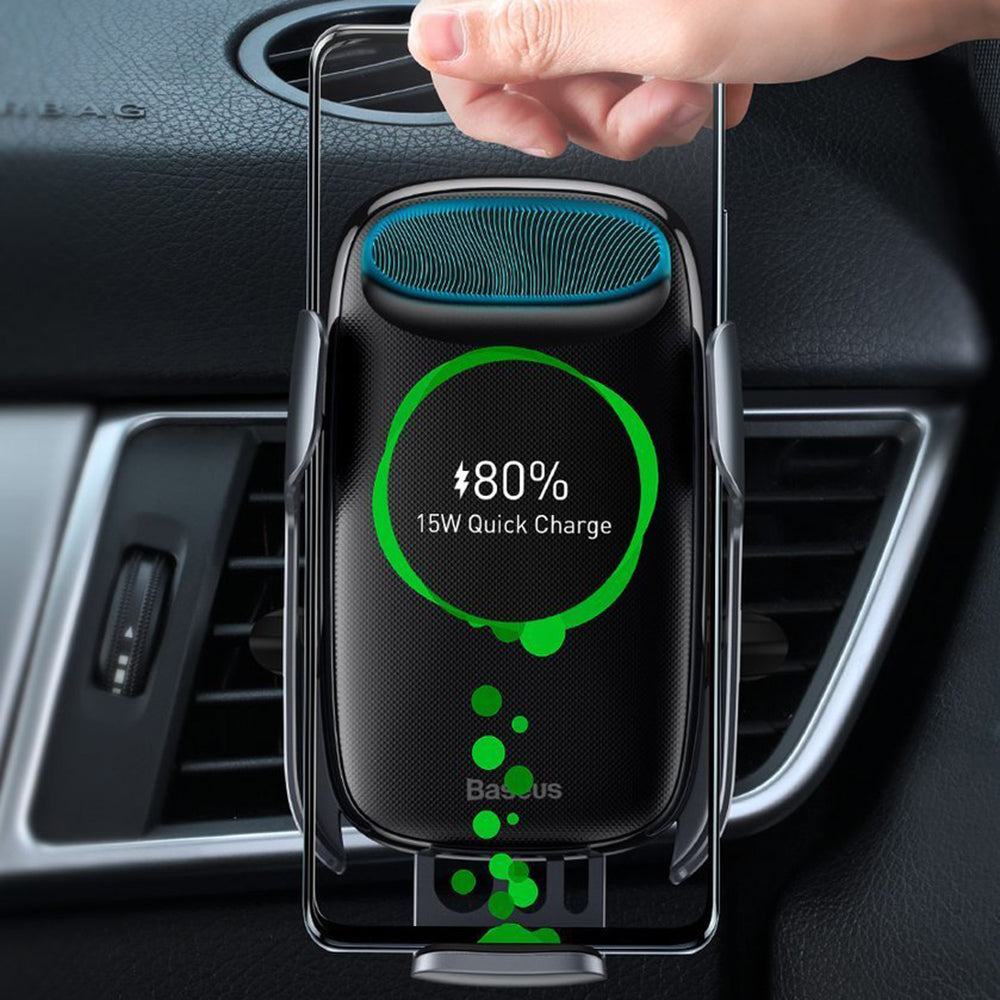 Suport Baseus with Wireless Charging Milky Way (WXHW02-01), for Air Vent, 15W, Negru