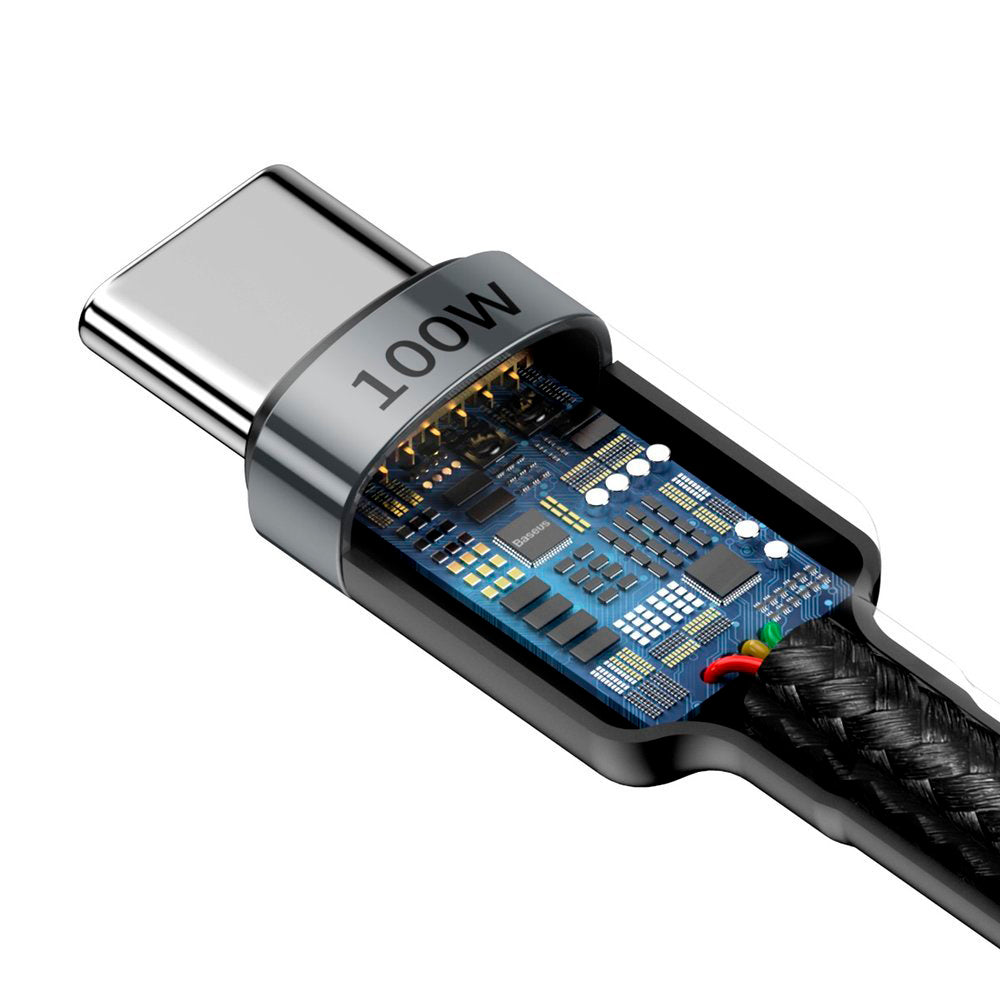 Cablu Baseus Cafule (CATKLF-ALG1), Type-C to Type-C, Flash Charging, PD 2.0, 100W, 480Mbps, 2m, Gri / Black