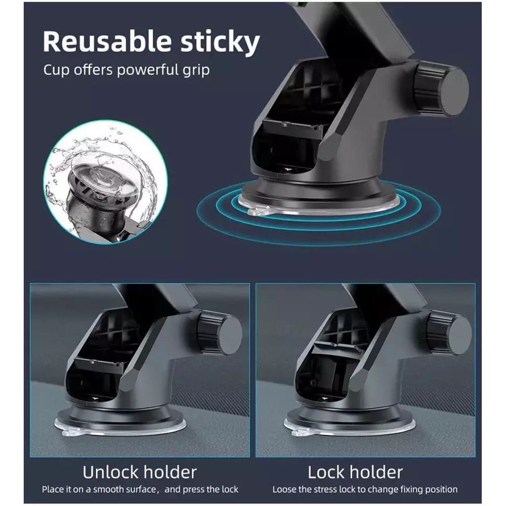 Suport Techsuit (S113), Universal for Dashboard / Windshield, Gravity Grip, Windshield, Negru