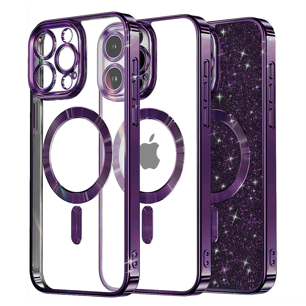 Husa de protectie Techsuit Luxury Glitter MagSafe compatibil cu iPhone 16 Pro, Mov Inchis