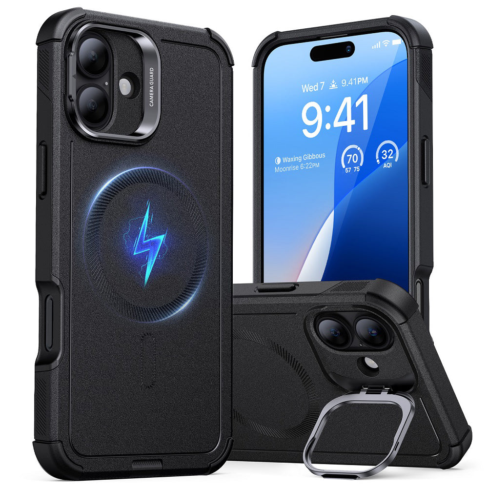 Husa de protectie ESR Cyber Armor Kickstand compatibil cu iPhone 16 Plus, Negru