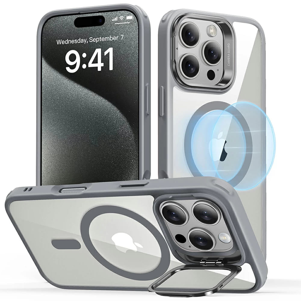 Husa de protectie ESR Classic Hybrid HaloLock Kickstand compatibil cu iPhone 16 Pro, Gri Clear