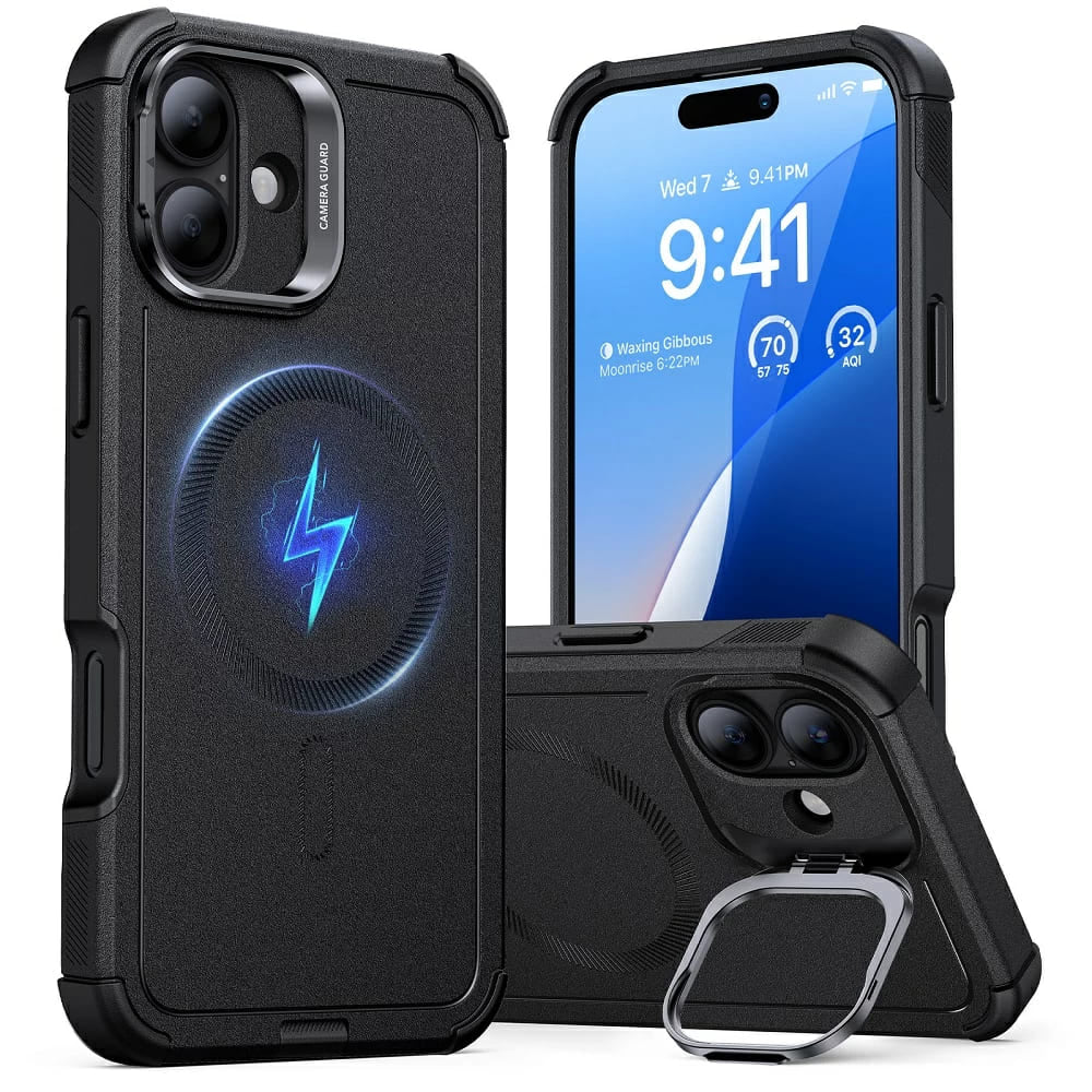 Husa de protectie ESR Cyber Armor Kickstand compatibil cu iPhone 16, Negru