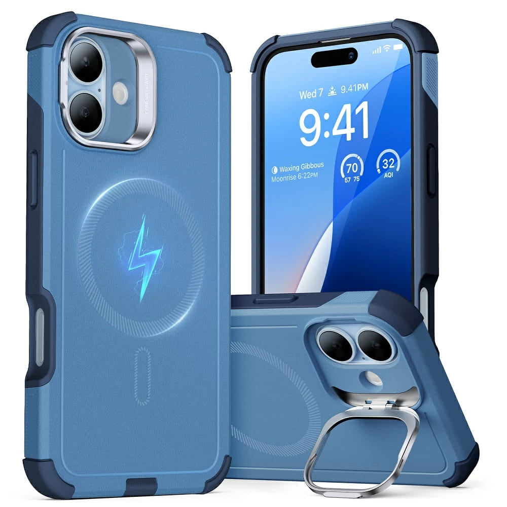 Husa de protectie ESR Cyber Armor Kickstand compatibil cu iPhone 16, Albastru