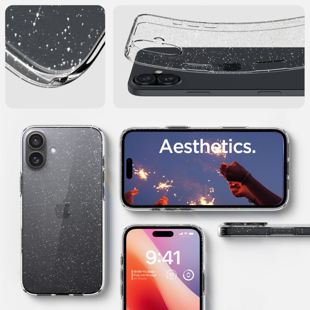 Husa de protectie Spigen Liquid Crystal Glitter (ACS08192) compatibil cu iPhone 16, Crystal Quartz