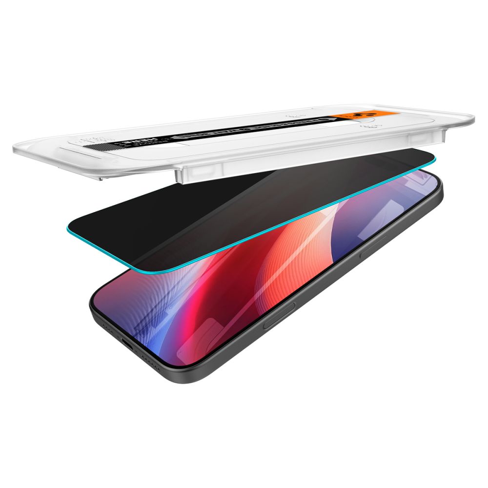 Folie de protectie Spigen (set de 2) Glas.tR EZ-FIT (AGL07929) compatibil cu iPhone 16 Pro / iPhone 17 / iPhone 17 Pro, Privacy