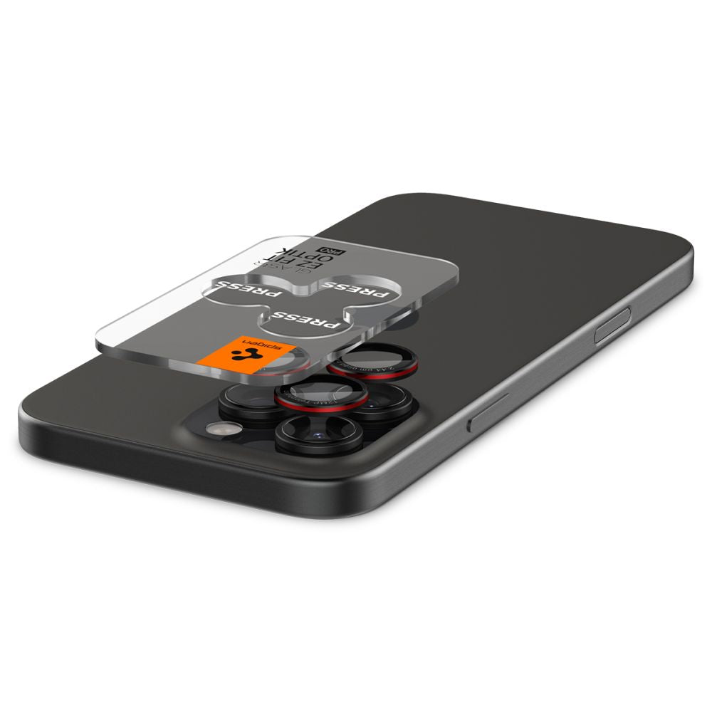 Folie de protectie Spigen (set de 2) Optik.tR EZ Fit Pro Camera Glass (AGL05217) compatibil cu iPhone 14 Pro/Max/15 Pro/Max/16 Pro/Max/17 Pro/Max, Negru