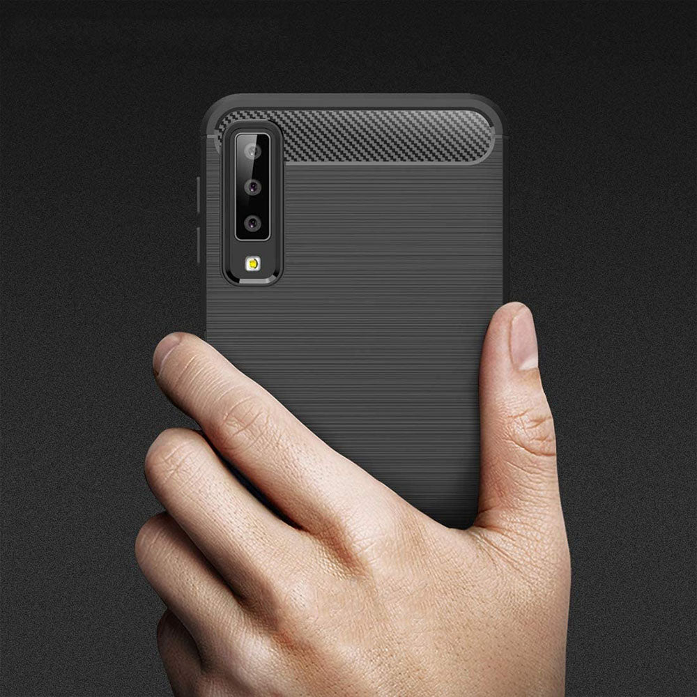 Husa de protectie Techsuit Carbon Silicone compatibil cu Samsung Galaxy A7 2018, Negru