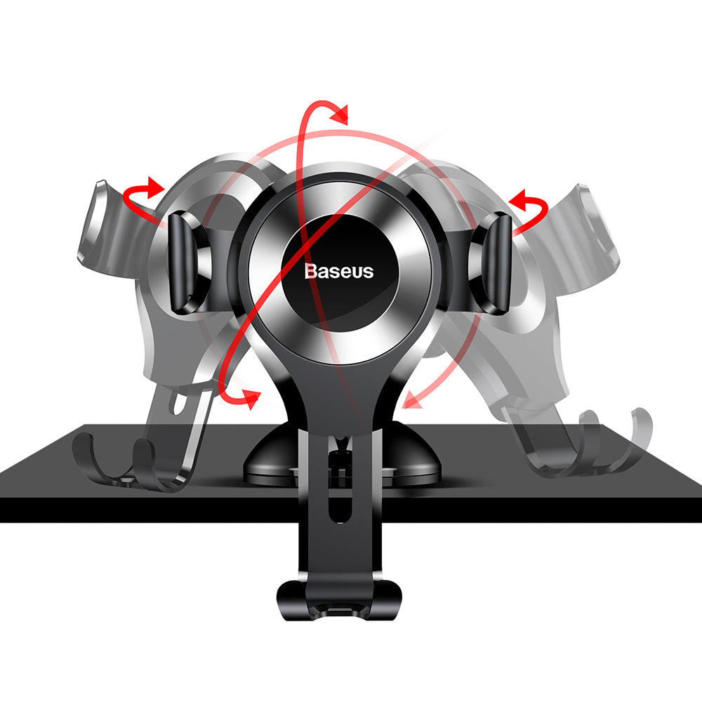 Suport Baseus Osculum (SUYL-XP0S), Gravity Grip for Dashboard, Windshield, 360° Rotating, Suction Cup Clamp, Negru / Silver