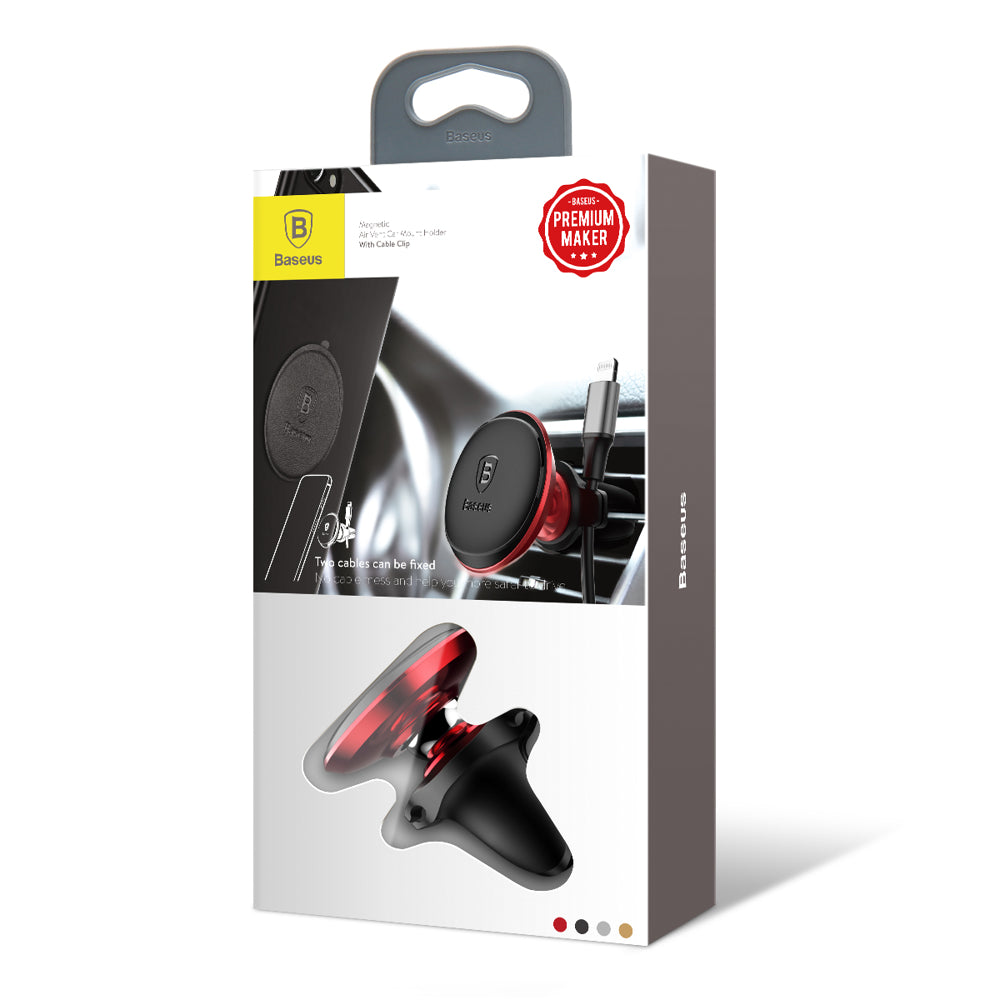 Suport Baseus SUGX-A09 (C40141201913-00), Magnetic Grip for Air Vent, 360° Rotation, with Cable Holder, Rosu