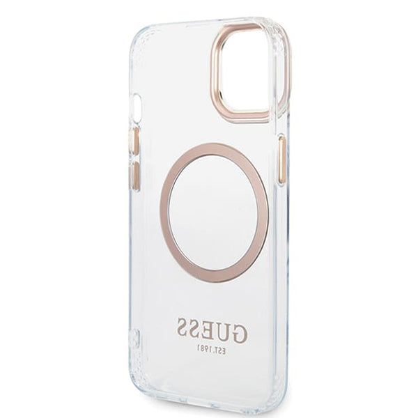 Husa de protectie Guess Metal Outline MagSafe (GUHMP15MHTRMD) compatibil cu iPhone 15 Plus, Auriu