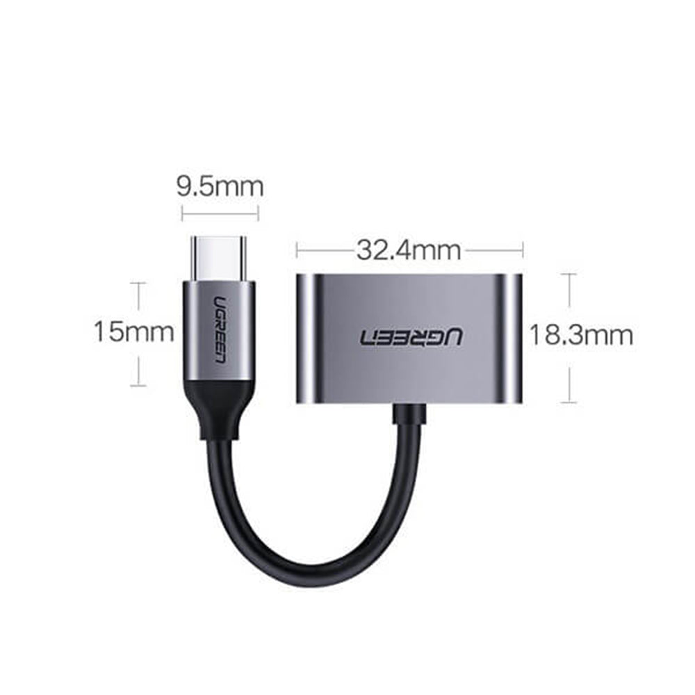 Adaptor Ugreen Adapter 2in1 CM193 (50596), USB-C to Type-C, Jack 3.5mm, Gri