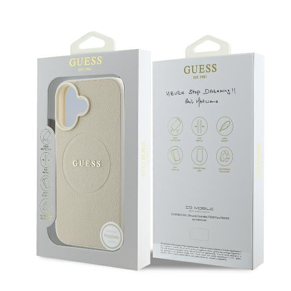Husa de protectie Guess Grained Gold Ring MagSafe (GUHMP16SPGHSMME) compatibil cu iPhone 16, Bej