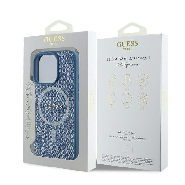 Husa de protectie Guess 4G Ring Classic Logo MagSafe (GUHMP16LG4GFRB) compatibil cu iPhone 16 Pro, Albastru