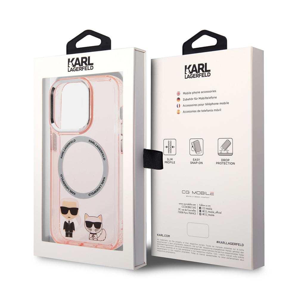 Husa de protectie Karl Lagerfeld Hardcase MagSafe (KLHMP14LHKCP) compatibil cu iPhone 14 Pro, Roz Karl & Choupette Aluminium